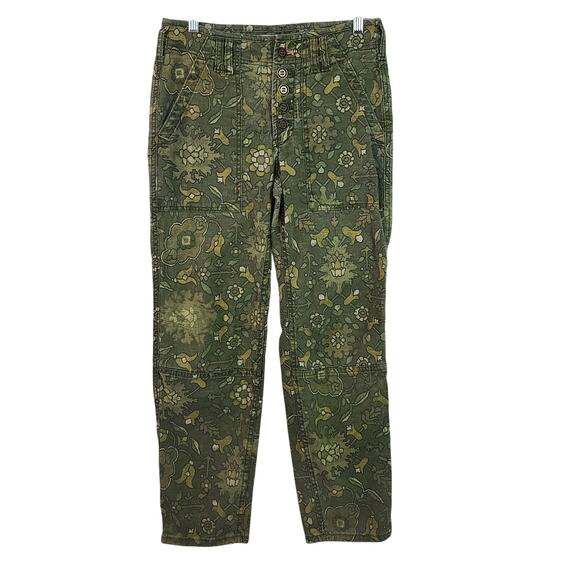 Anthropologie The Wanderer Green Floral Jeans Button Fly Cargo Pants 26 28 x 27 - Picture 2 of 4